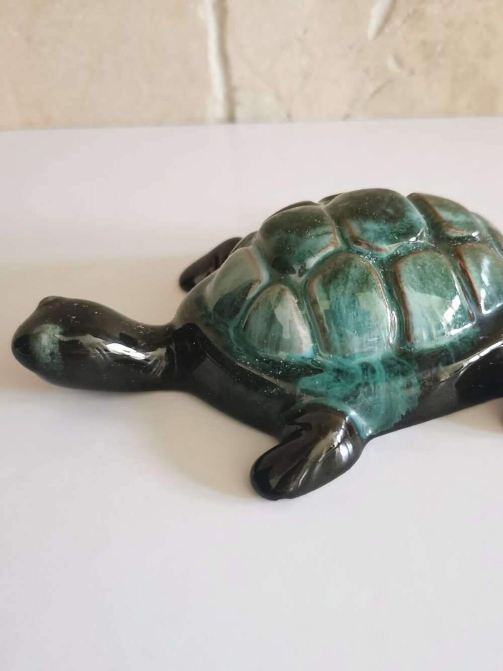 Small Turtle BMP Blue Green Drip Glaze Art Pottery Canadian Decor MCM